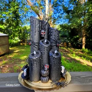 Black candle black widow and blood crying skulls halloween centerpiece/decor